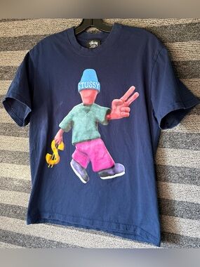 Vintage Y2K Stussy Peace & Prosperity Navy Blue T-Shirt Men’s Medium EUC